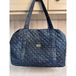 Betsy Johnson Blue Denim Weekender Tote/Bag Glitter Gold